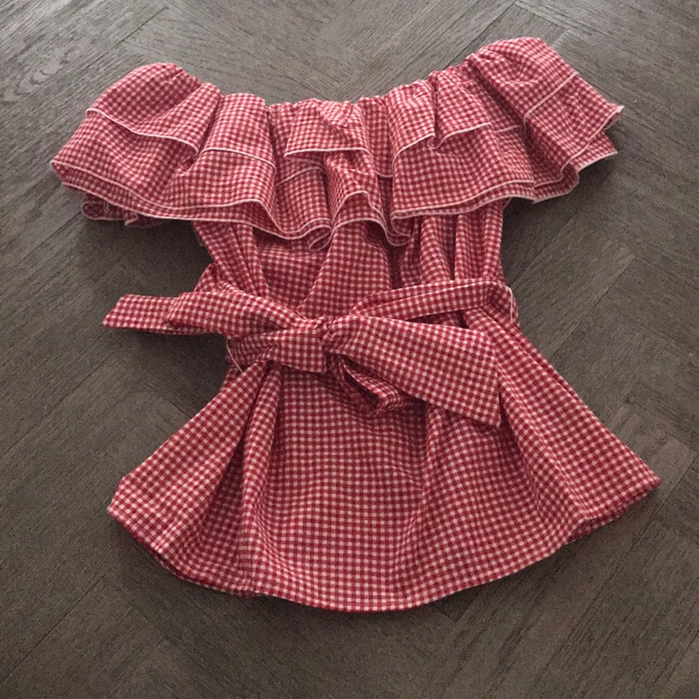 Who What Wear Gingham Off the Shoulder Top